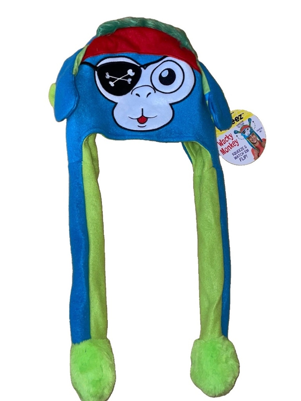 FLIPEEZ Kid's Wacky Monkey Pirate Furry Flip Up Fun Squeeze Me Beanie NWT